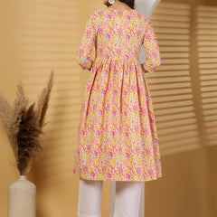 Largish Cotton Yellow Floral Print Kurta