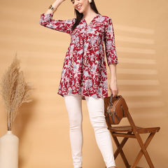 Largish Maroon Floral Printed Kurta for Women