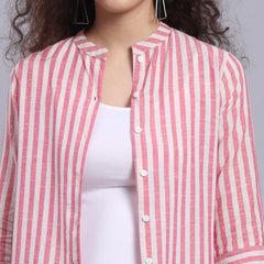 Largish Cotton Pink Self Design Calf Length, A-Line Shrug