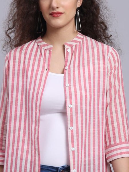 Largish Cotton Pink Self Design Calf Length, A-Line Shrug