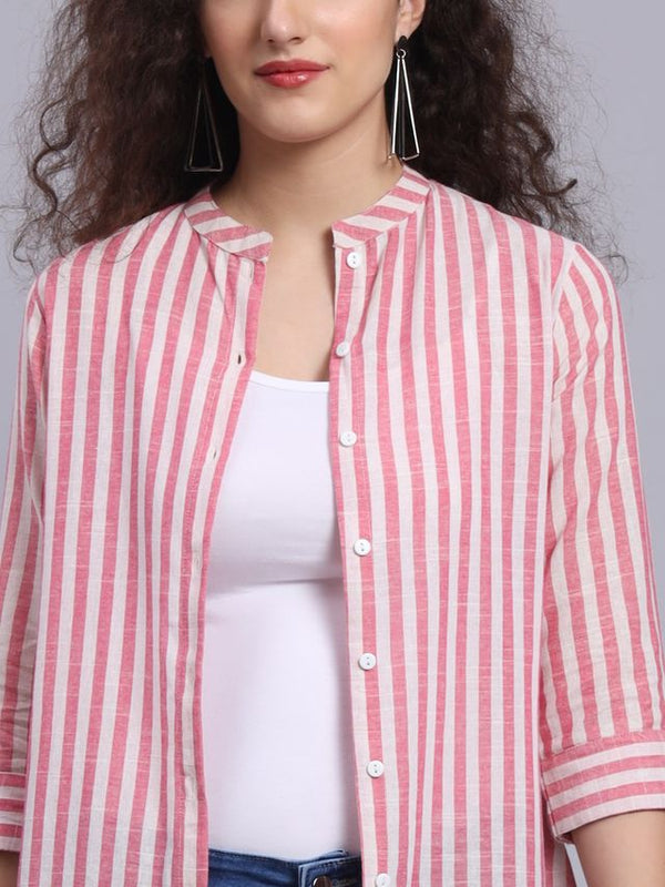 Largish Cotton Pink Self Design Calf Length, A-Line Shrug