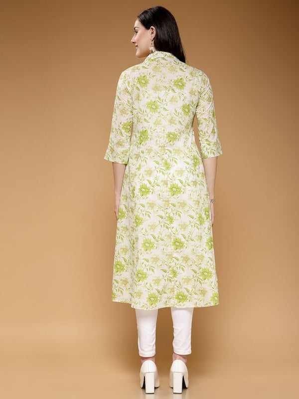 Largish Light Green Floral Print Cotton Coat Collar Shrug