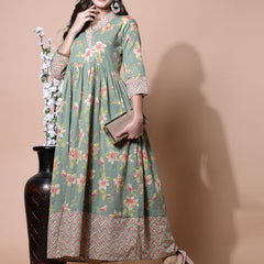 Largish Light Green Cotton Lurex Floral Print Gown