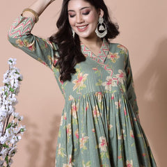 Largish Light Green Cotton Lurex Floral Print Gown