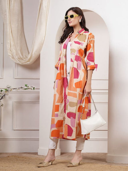 Largish orange Cotton Printed Shrug