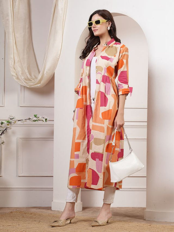 Largish orange Cotton Printed Shrug