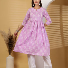 Largish Cotton Purple Booti Print Kurta