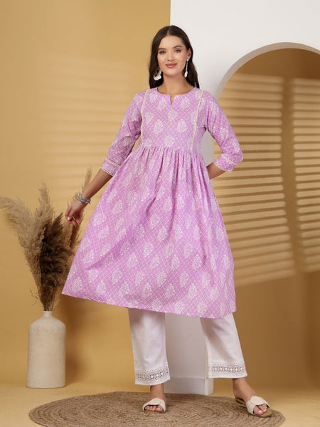 Largish Cotton Purple Booti Print Kurta