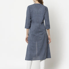 Largish Cotton Blue Self Design Calf Length, A-Line Shrug