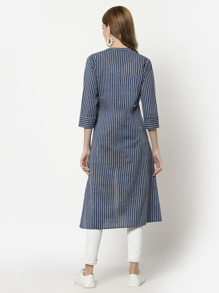 Largish Cotton Blue Self Design Calf Length, A-Line Shrug