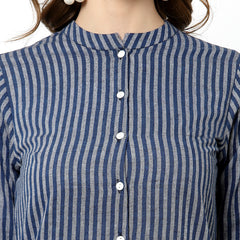Largish Cotton Blue Self Design Calf Length, A-Line Shrug