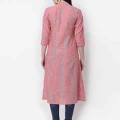Largish Cotton Red Self Design Calf Length, A-Line Shrug