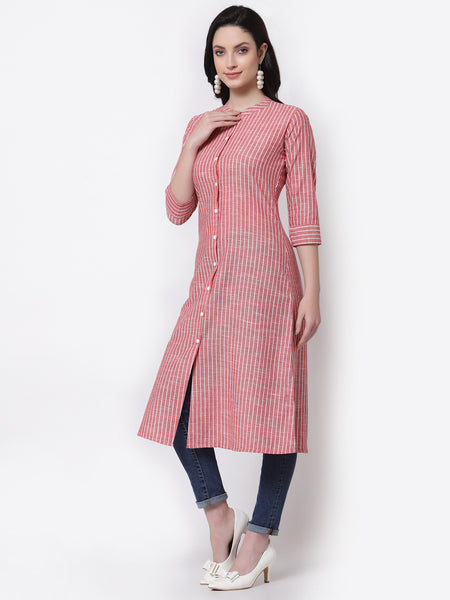 Largish Cotton Red Self Design Calf Length, A-Line Shrug