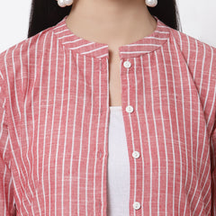 Largish Cotton Red Self Design Calf Length, A-Line Shrug