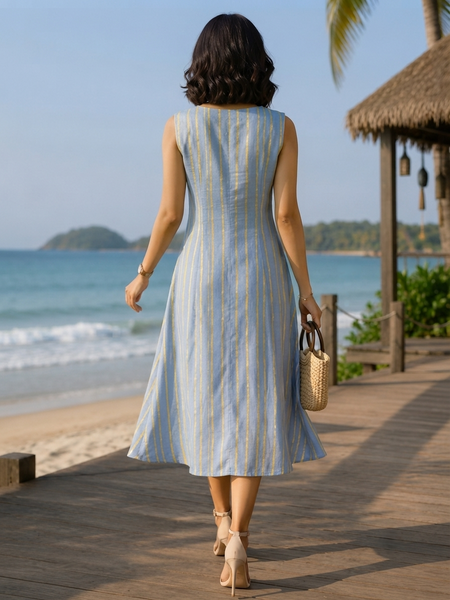 Largish Stylish women’s striped A-line Cotton dress