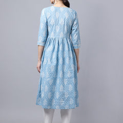 Largish Cotton Blue Booti Print Kurta