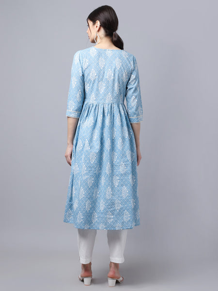 Largish Cotton Blue Booti Print Kurta