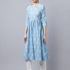 Largish Cotton Blue Booti Print Kurta