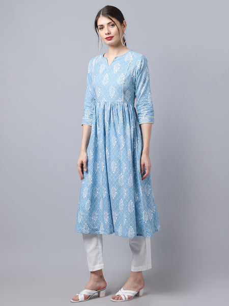 Largish Cotton Blue Booti Print Kurta