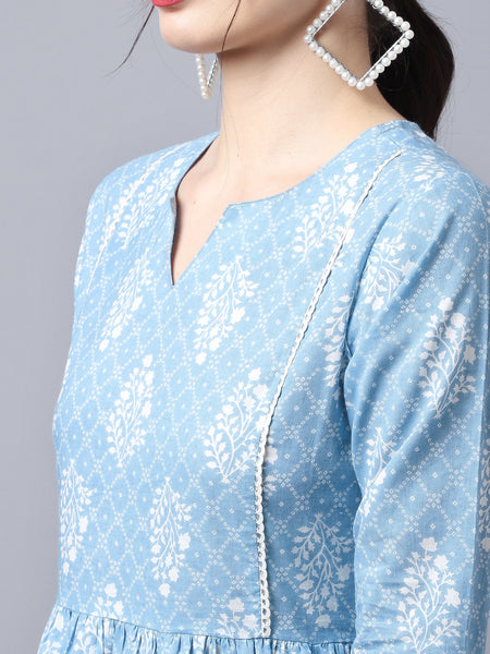 Largish Cotton Blue Booti Print Kurta