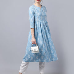 Largish Cotton Blue Booti Print Kurta