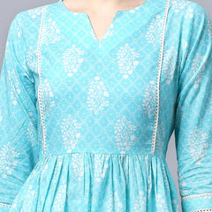 Largish Cotton Firozi Booti Print Kurta