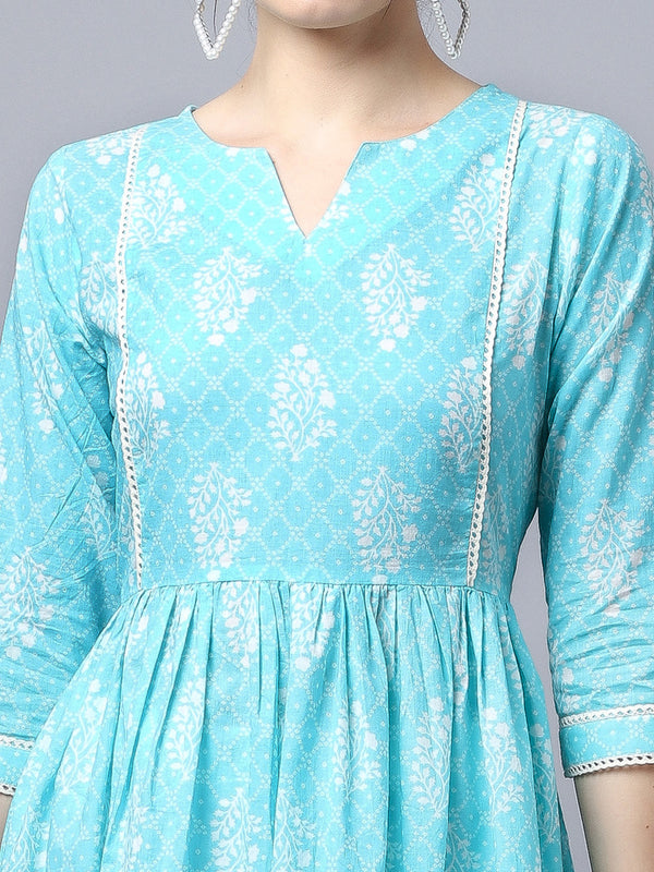 Largish Cotton Firozi Booti Print Kurta