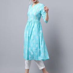 Largish Cotton Firozi Booti Print Kurta