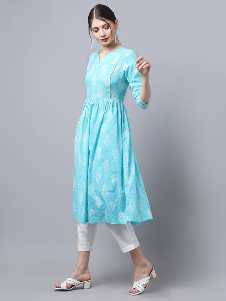 Largish Cotton Firozi Booti Print Kurta