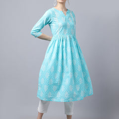 Largish Cotton Firozi Booti Print Kurta