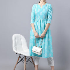 Largish Cotton Firozi Booti Print Kurta