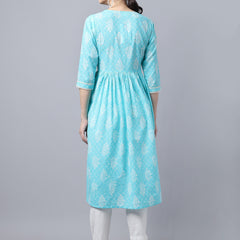 Largish Cotton Firozi Booti Print Kurta