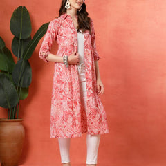 Largish Women's Western Peach Cotton Printed Shrug