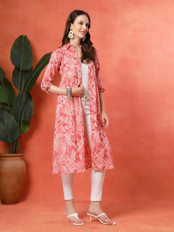 Largish Women's Western Peach Cotton Printed Shrug