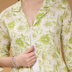 Largish Light Green Floral Print Cotton Coat Collar Shrug
