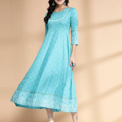 Largish Rayon Pigment print Sky blue Anarkali full maxi Dress
