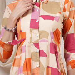 Largish orange Cotton Printed Shrug