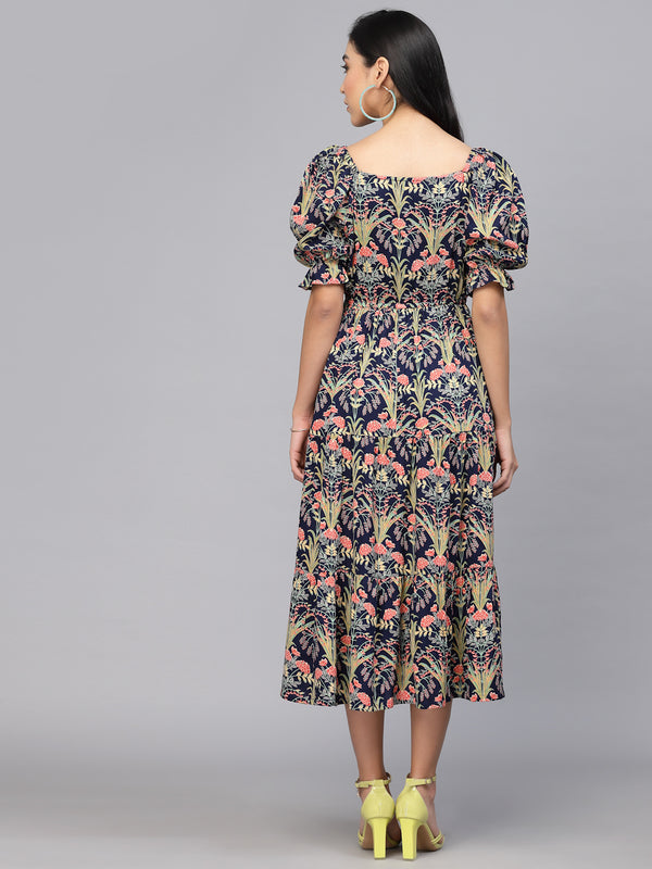 Largish Rayon floral print fit & flare dress