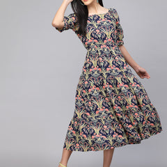Largish Rayon floral print fit & flare dress