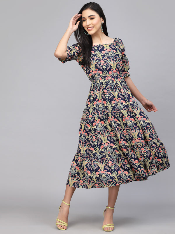 Largish Rayon floral print fit & flare dress