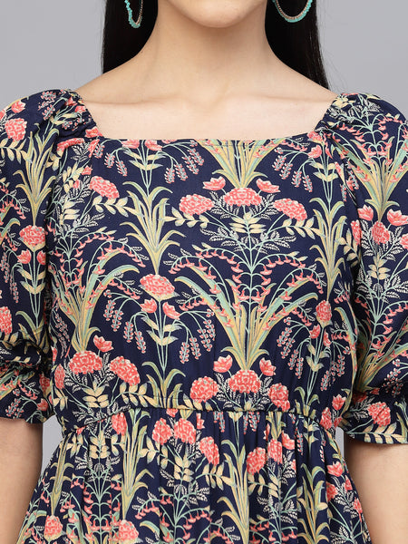 Largish Rayon floral print fit & flare dress