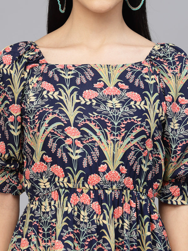 Largish Rayon floral print fit & flare dress