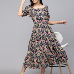 Largish Rayon floral print fit & flare dress