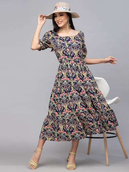 Largish Rayon floral print fit & flare dress