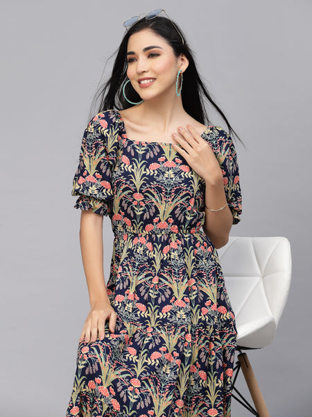 Largish Rayon floral print fit & flare dress