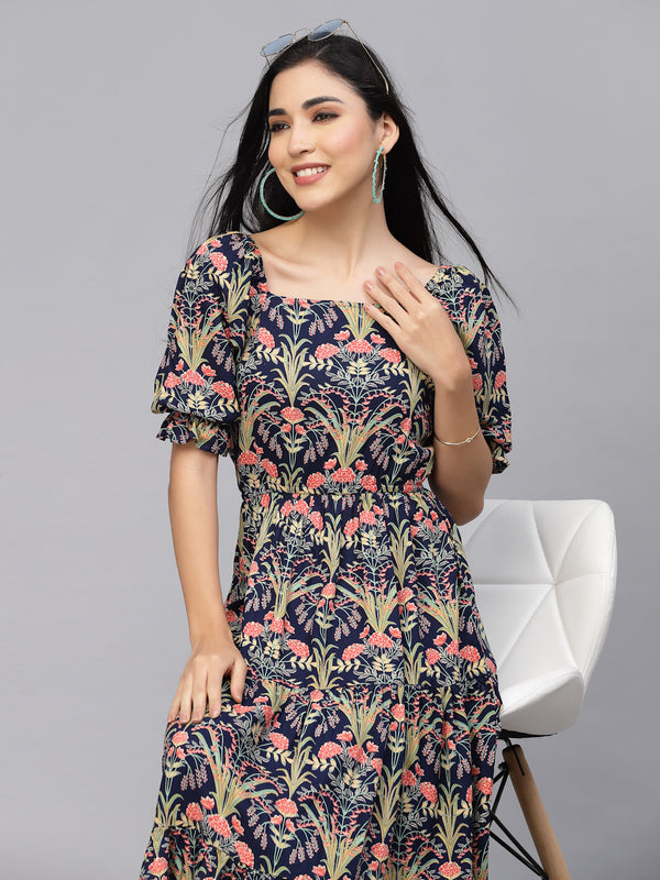 Largish Rayon floral print fit & flare dress