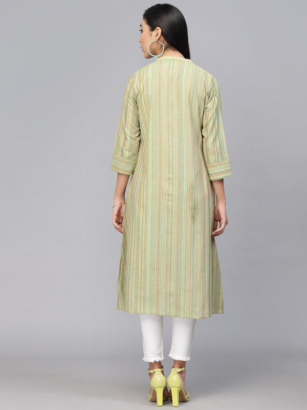 Largish Cotton Green Self Design Calf Length, A-Line Shrug