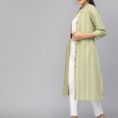 Largish Cotton Green Self Design Calf Length, A-Line Shrug