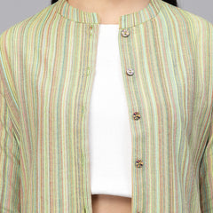 Largish Cotton Green Self Design Calf Length, A-Line Shrug