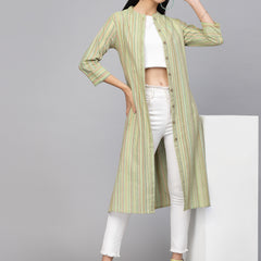 Largish Cotton Green Self Design Calf Length, A-Line Shrug